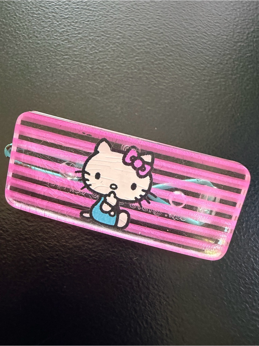 Vintage SANRIO Hello Kitty Pink Striped Barrette Made in Japan authentic 1976